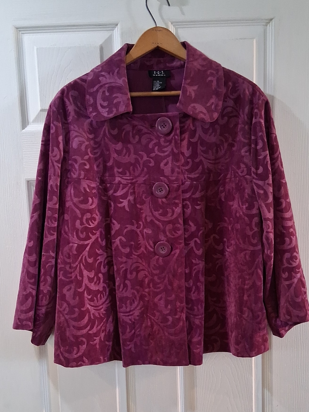 Velvety Charming Plum Patterned Button-Front Jacket